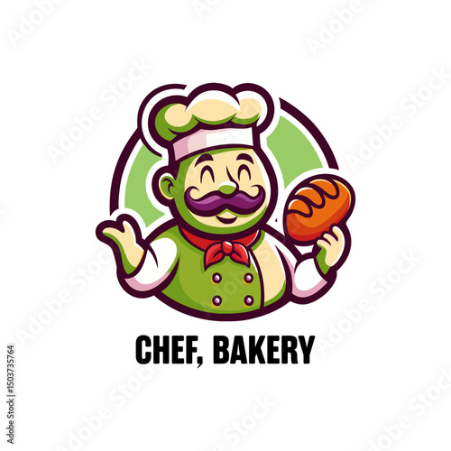  Chef Bakery Mascot, Baker Logo Design, Happy Baker Icon, Bread Chef Character, Pastry Chef Emblem