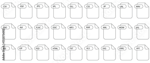 file type, icon set, popular files, format, document, flat style, design, format, extension, documents, graphic templates, audio, video, image