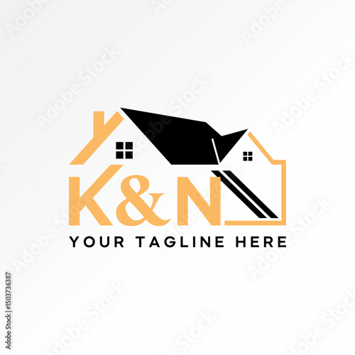 Logo design graphic concept creative premium vector stock image top sell simple line home roof house development initial K & N font renovation protect