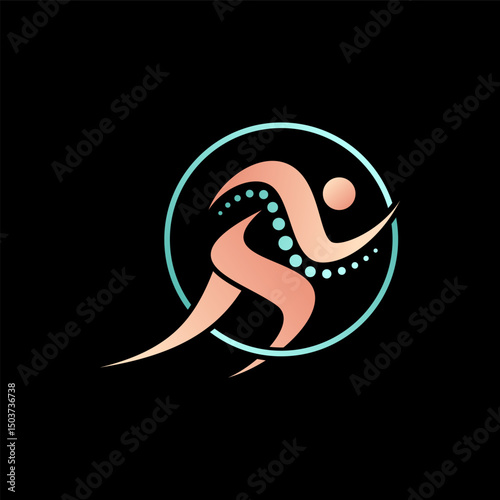 Logo design graphic concept creative premium vector stock image top sell human body fast run spine pain bone therapy injury sport athlete anatomy body