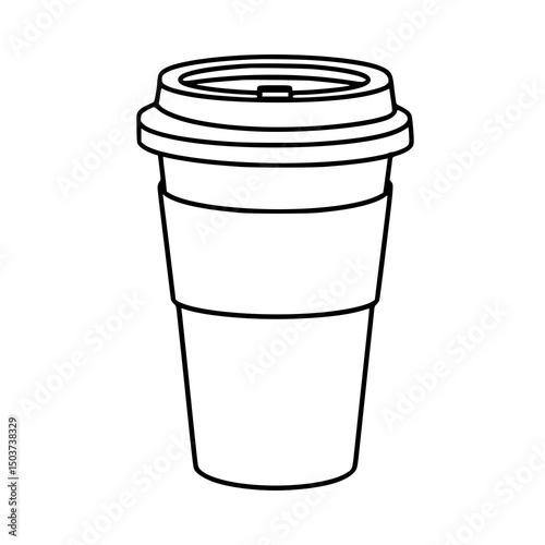 Coffee Cup Sketch: Simple line art of a classic takeaway coffee cup, showcasing its form and the concept of enjoying a warm beverage on the go. 