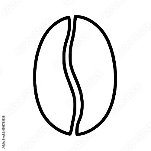 Minimalist Coffee Bean Icon: A simple line drawing of a coffee bean on white, symbolizing purity and the essence of coffee in its most essential form.