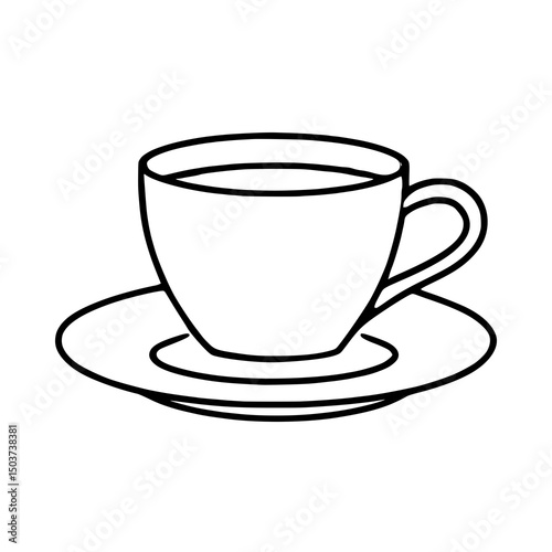 Coffee Cup Outline: A minimalist line drawing of a coffee cup and saucer, evoking simplicity and the ritual of a warm drink.