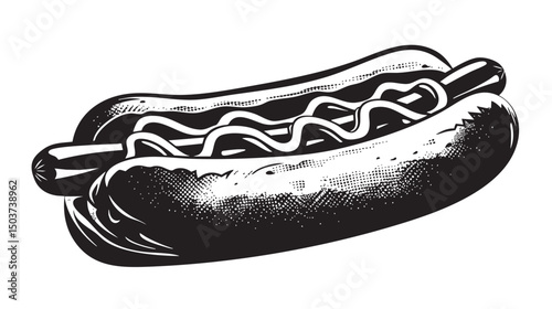 Hand drawn silhouette of hotdog , black silhouettes isolated on white background 