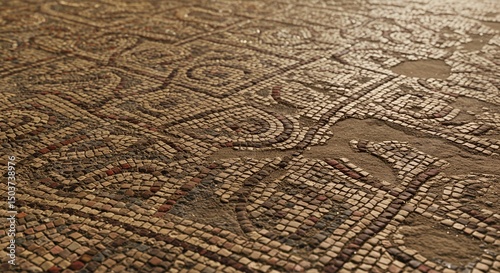 Ancient Roman Mosaic Floor: Intricate Geometric Design photo