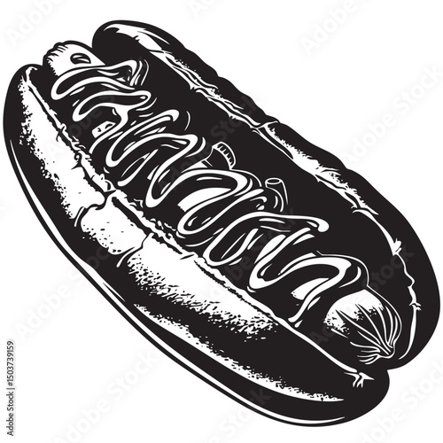 Hand drawn silhouette of hotdog , black silhouettes isolated on white background 