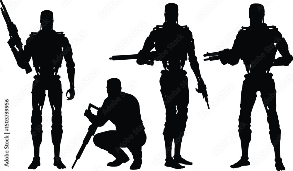 Obraz premium Futuristic Robot Soldier Vector Illustration Pack