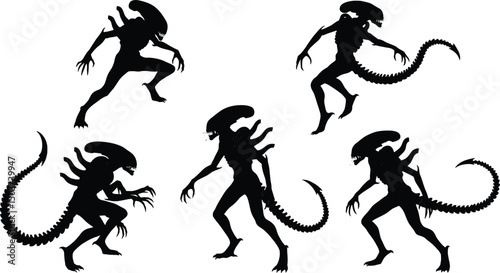Alien Creature Vector Illustration Silhouettes Set
