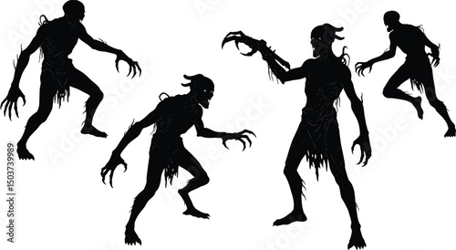 Horror Creatures Vector Illustration of Spooky Shadow Figures