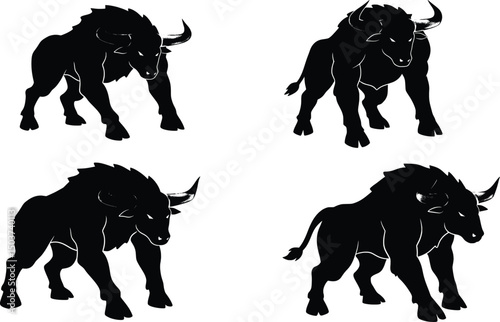 Powerful Bull Vector Illustration Set - Fierce & Majestic