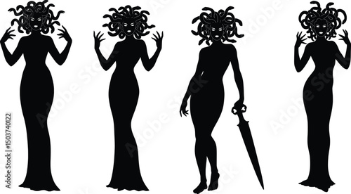 Medusa Vector Illustration Four Silhouettes of the Gorgon