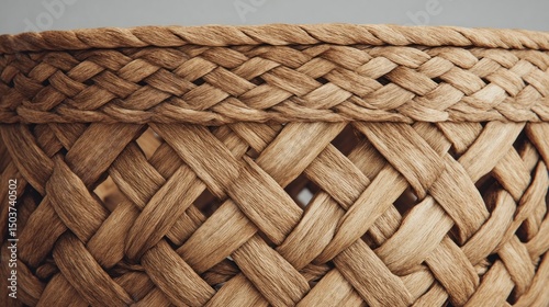 Closeup of Intricately Woven Basket Weave Texture with Braided Rim