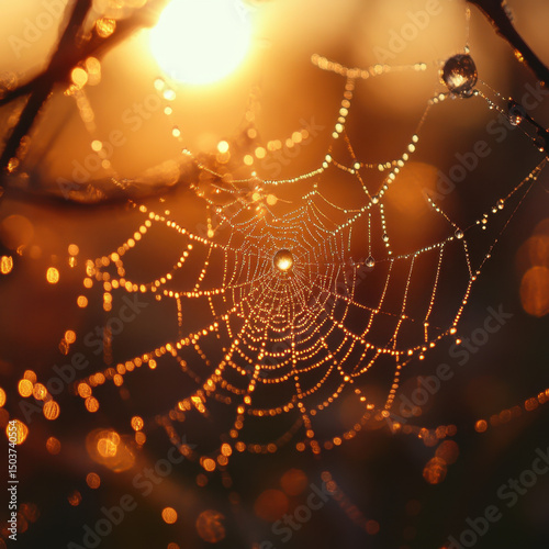 Spider web catching the evening light.
