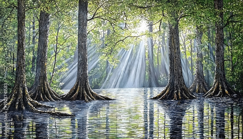 Sunbeams through Swamp Forest