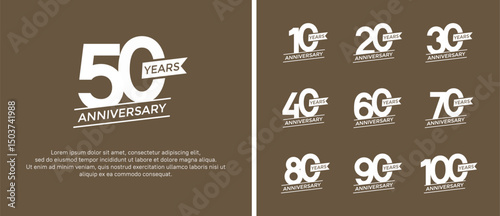 set of anniversary logo flat white color on brown background for celebration moment