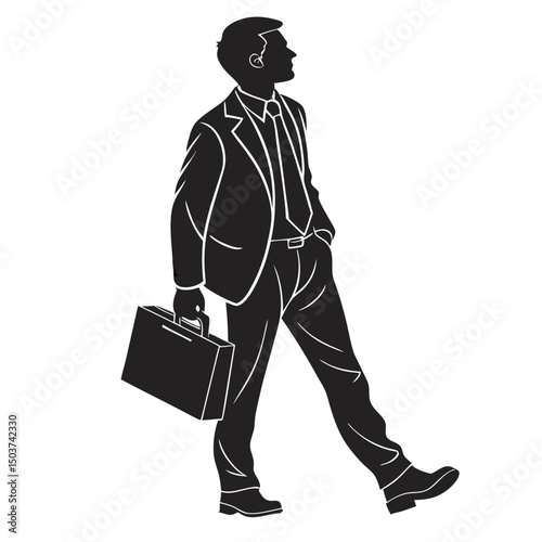 Professional Businessman Silhouette in Full Suit Holding Briefcase