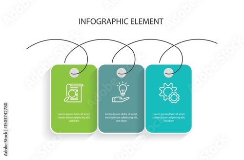 3 step column infographic template with line connected. Modern banner presentation with paper style.