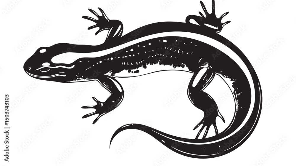 Fototapeta premium hand drawn silhouette of salamander , black silhouettes isolated on white background