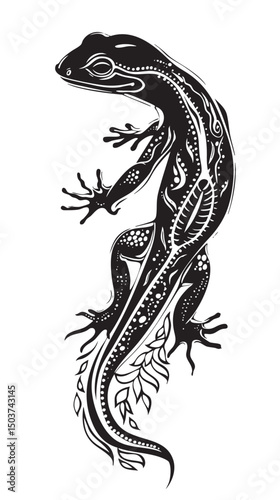 hand drawn silhouette of salamander , black silhouettes isolated on white background