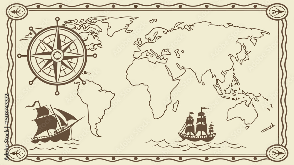 Obraz premium pirate map and compass
