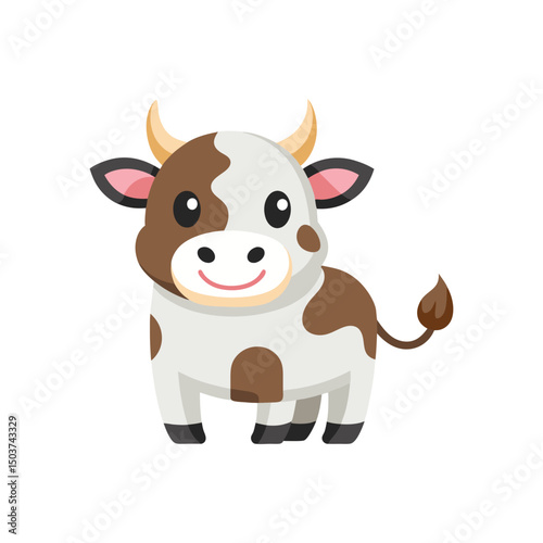 Flat and Minimal 3d cute cartoon cow logo vector illustration isolated on white background