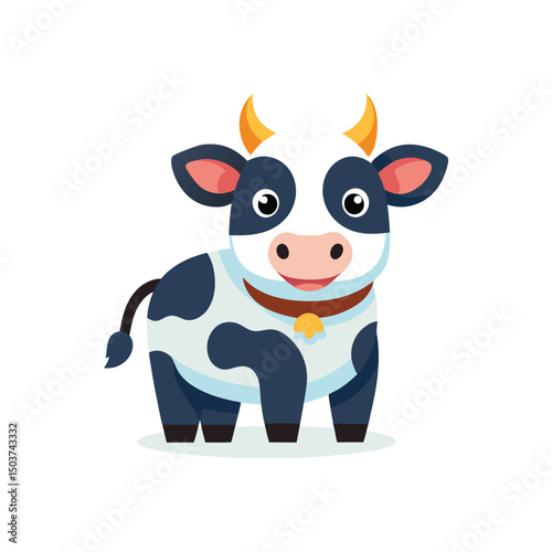 Flat and Minimal 3d cute cartoon cow logo vector illustration isolated on white background