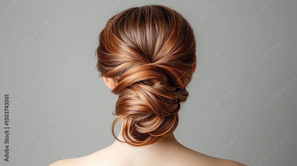 Fototapeta premium Rear view of a hair bun on mannequin with long curls flowing beneath