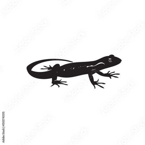 hand drawn silhouette of salamander , black silhouettes isolated on white background