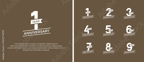 set of anniversary logo flat white color on brown background for celebration moment