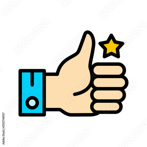 Business icon showing thumbs up with star above for recommendation. Suitable for websites, presentations, and social media posts in business contexts.