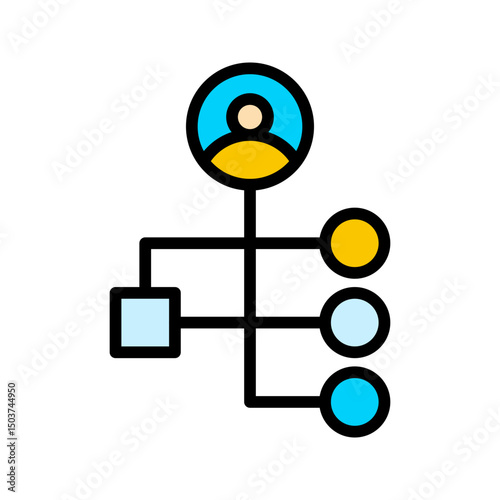 Business icon depicting a sitemap with a user, square, and three circles. Suitable for website design and digital marketing graphics.