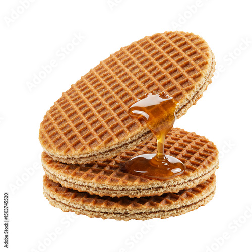 Stroopwafels with Caramel Syrup Traditional Dutch Dessert Food Photography Close-Up