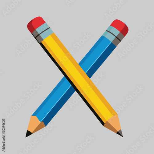 Two Crossed Pencils Illustration with Erasers on a Dark Background