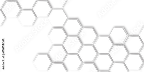 Abstract geometric technology 3d white hexagonal pattern with subtle gray shadows creating a dimensional honeycomb effect clean and modern white background	
