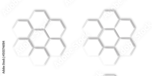 Abstract geometric technology 3d white hexagonal pattern with subtle gray shadows creating a dimensional honeycomb effect clean and modern white background	