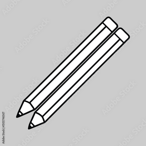 Two pencils with black outline on a gray background in diagonal