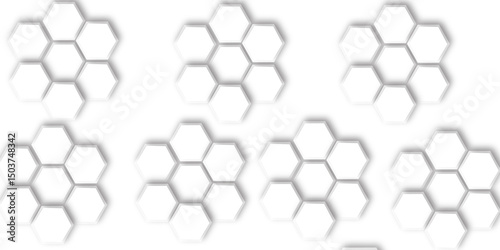 Abstract geometric technology 3d white hexagonal pattern with subtle gray shadows creating a dimensional honeycomb effect clean and modern white background	