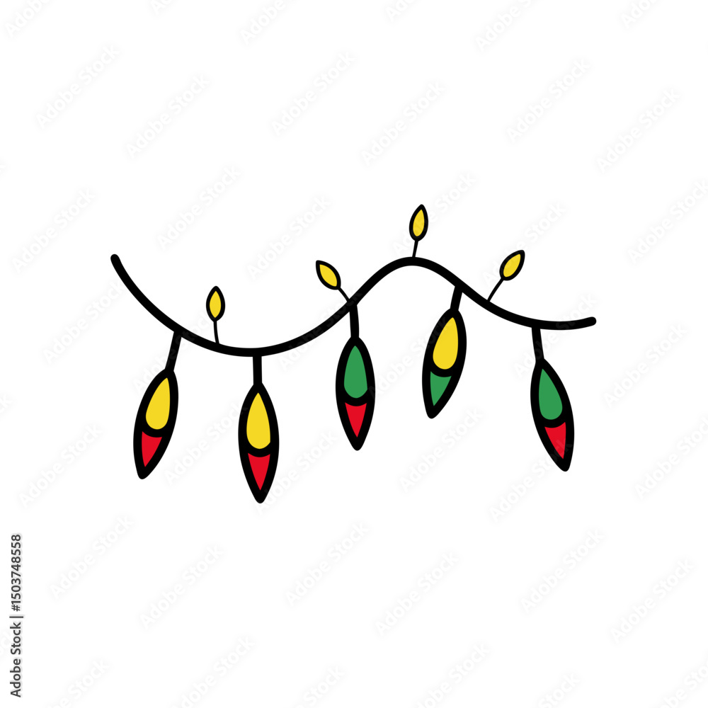 Fototapeta premium Cute Lights Doodle Vector Clip Art for Christmas Decor