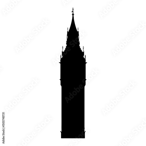 Big ben silhouette vector flat illustration on white background.