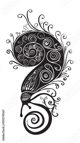 hand drawn silhouette of snail , black silhouettes isolated on white background