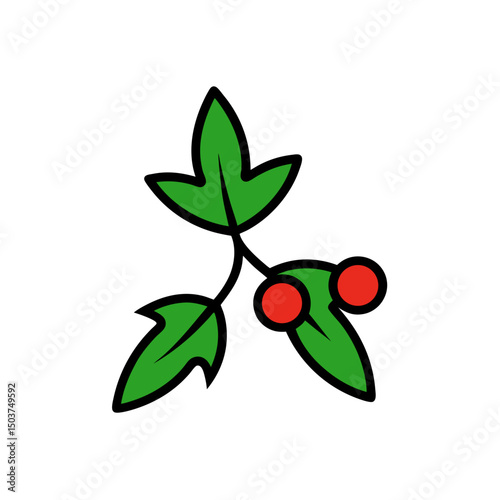 Holiday Mistletoe Doodle Vector Clip Art for Christmas Kiss