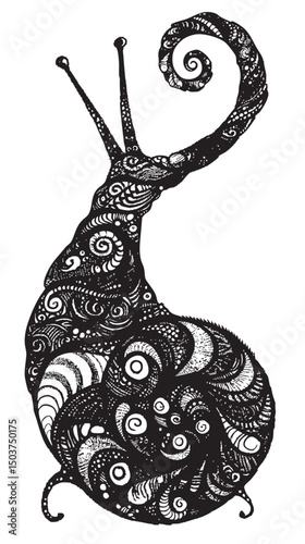 hand drawn silhouette of snail , black silhouettes isolated on white background