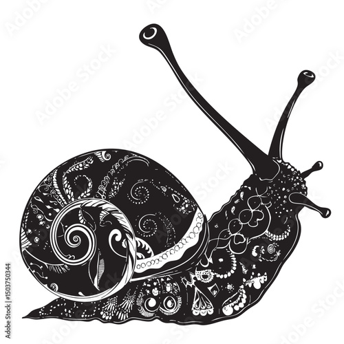 hand drawn silhouette of snail , black silhouettes isolated on white background