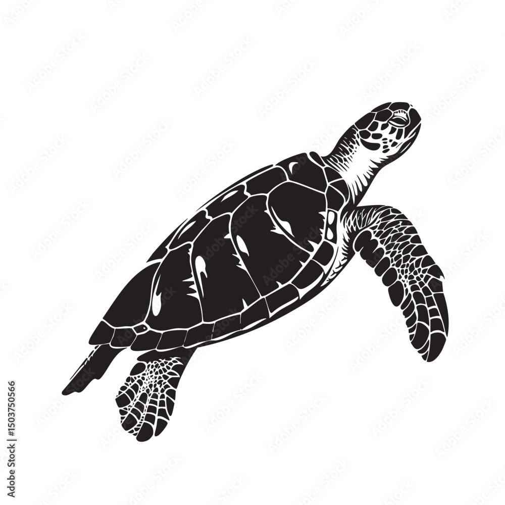 Obraz premium hand drawn silhouette of sea turtle , black silhouettes isolated on white background