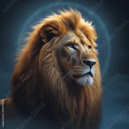 Wallpaper Mural A majestic lion is depicted in a mystical setting, radiating spirituality, surrounded by a soft and subtle light, Torontodigital.ca