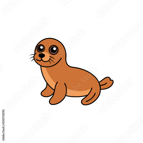 Playful Sea Lion Doodle Vector Clip Art on White Background Illustration