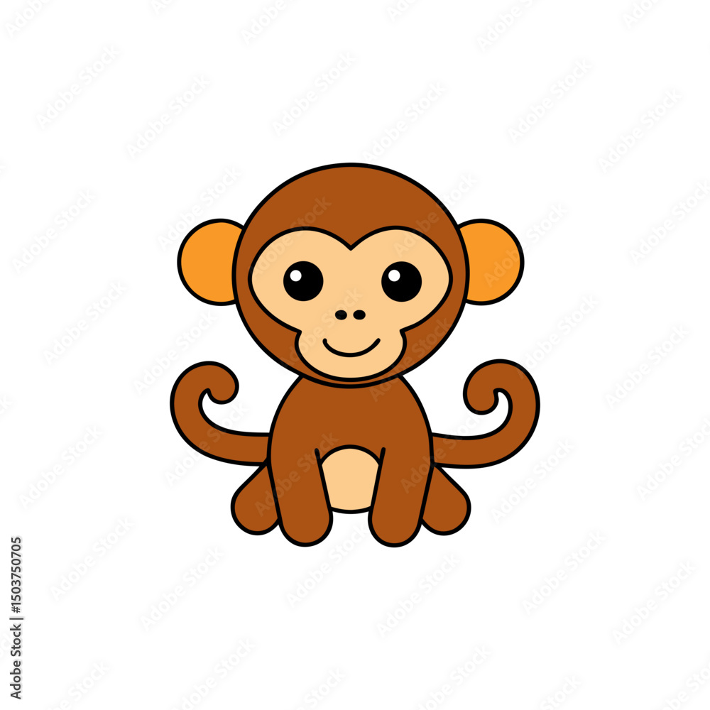 Obraz premium Funny Monkey Doodle Vector Clip Art on White Background Illustration