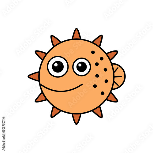 Charming Pufferfish Doodle Vector Clip Art on White Background Illustration