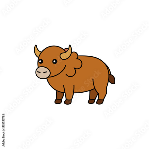 Shaggy Bison Doodle Vector Illustration: North American Clip Art on White
