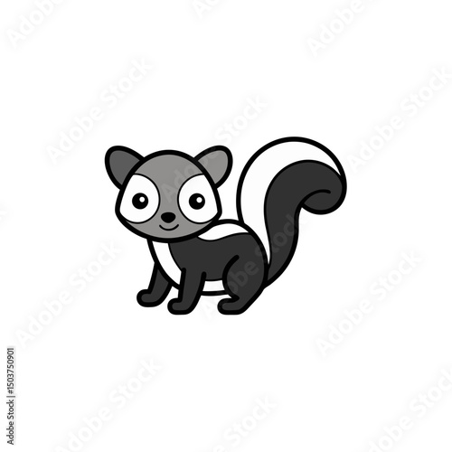 Striped Skunk Doodle Vector Design: Woodland Smell Clip Art on White